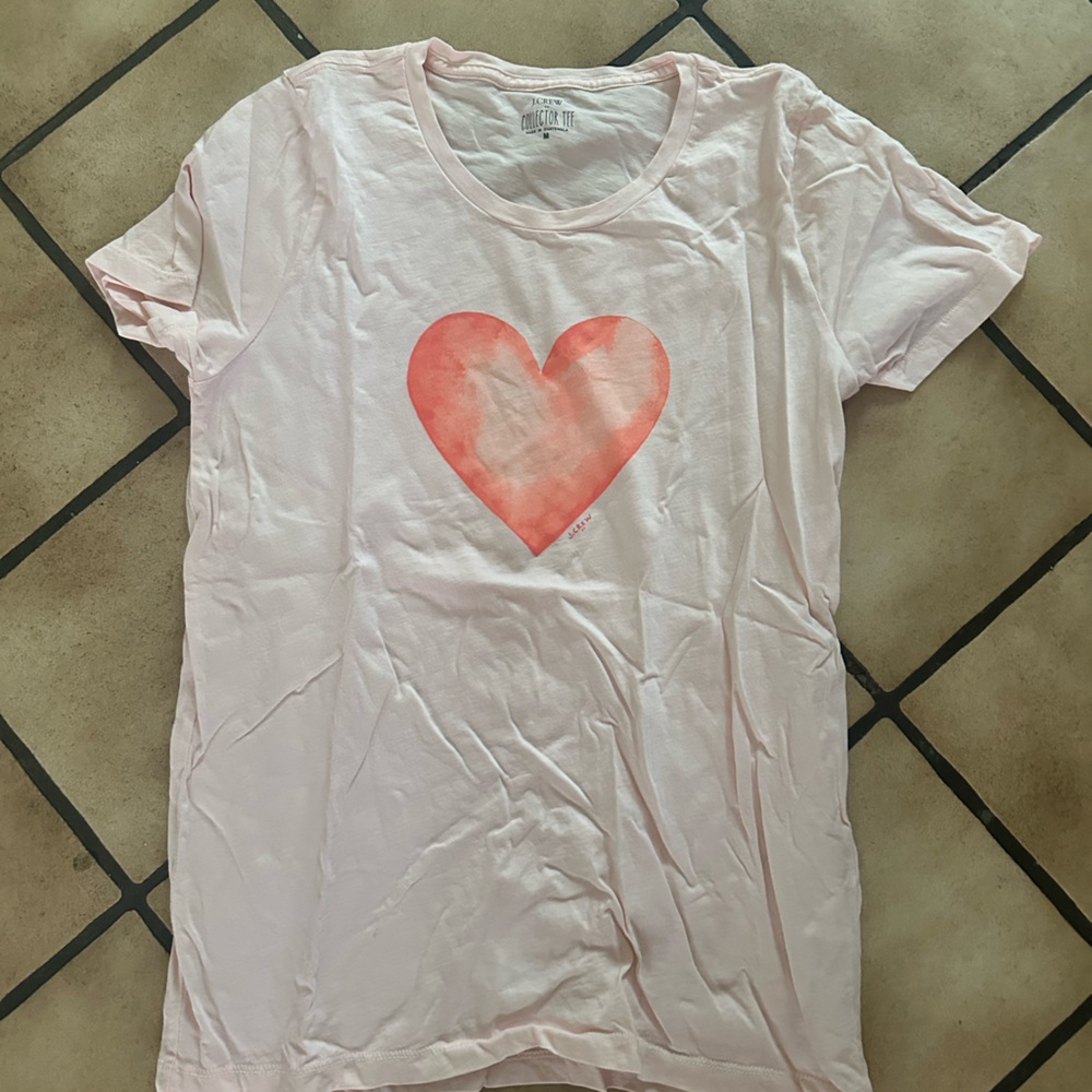 J. Crew Factory Light Pink Short Sleeve Tee with Red Heart Graphic